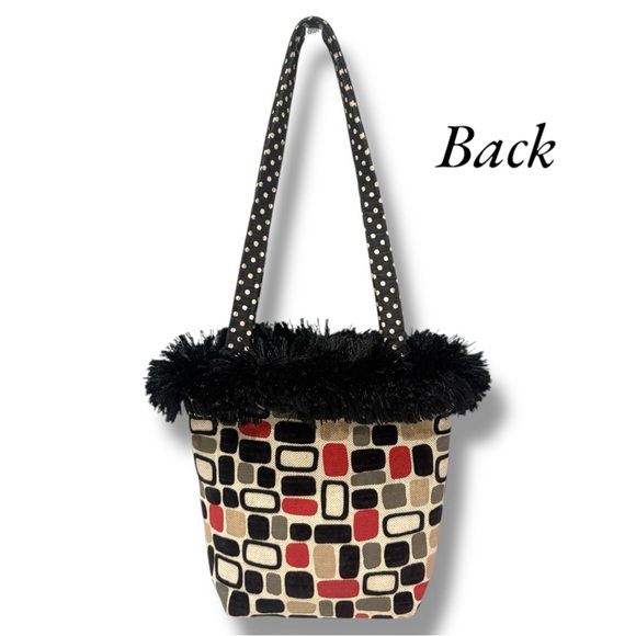 Bagolitas by Janice Black and Red Geometric Tote Bag with Furry Trim - Picture 2 of 6